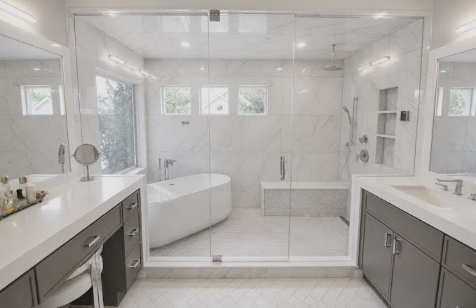 Custom bathroom remodel with glass shower